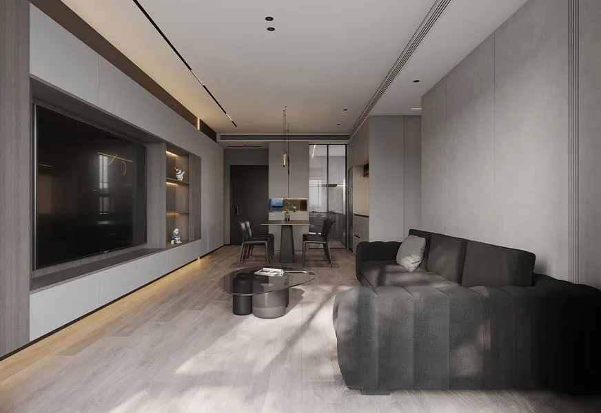 Grey Fluted Media Wall
