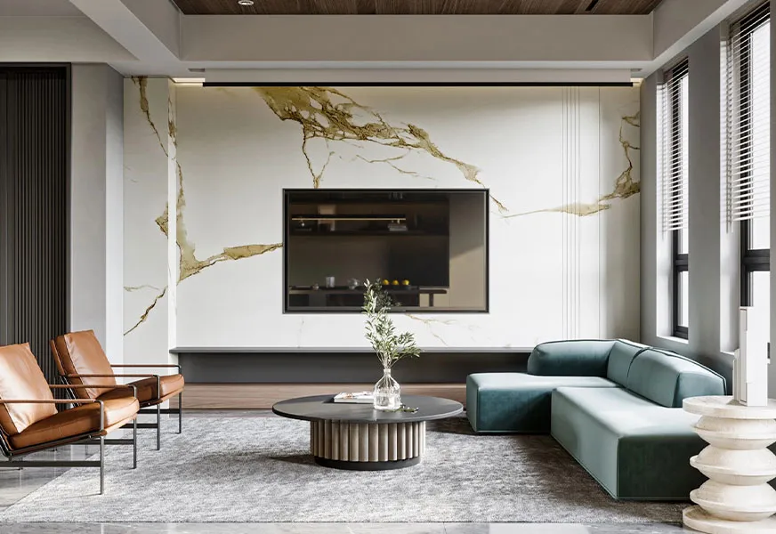 Gold-Veined Marble Media Wall